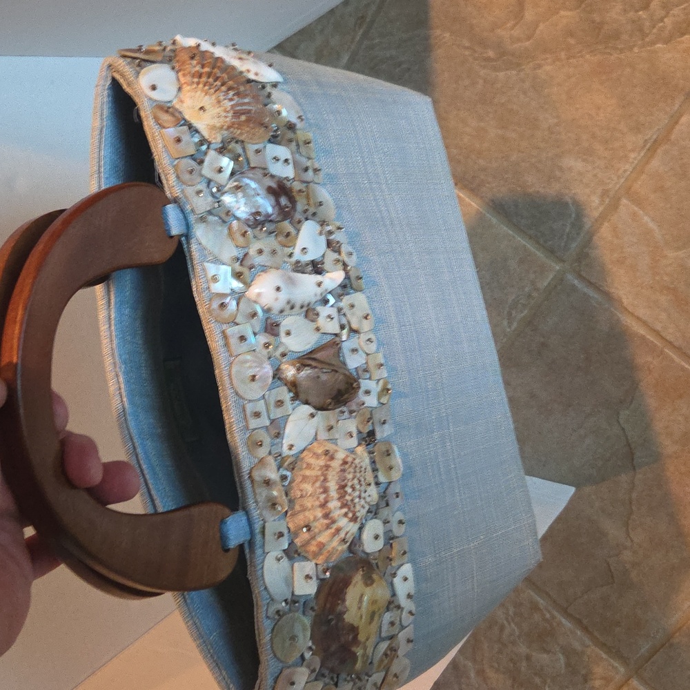 Sea Life Shell-Embellished Blue Handbag - Picture 9 of 9